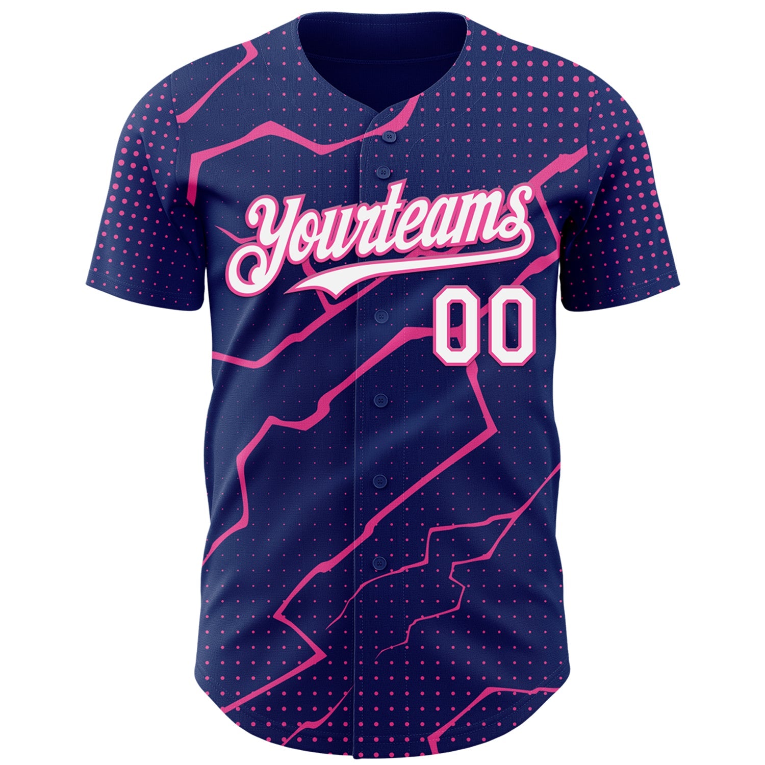 Custom Royal White-Pink Lightning Polka Dot Authentic Baseball Jersey view 2