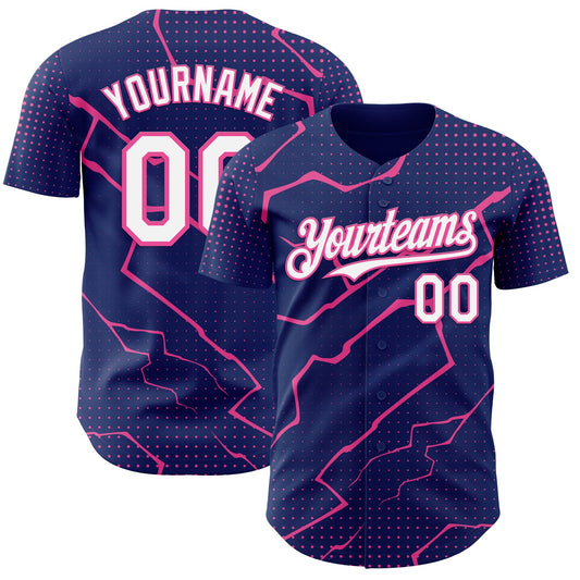 Custom Royal White-Pink Lightning Polka Dot Authentic Baseball Jersey - Main View