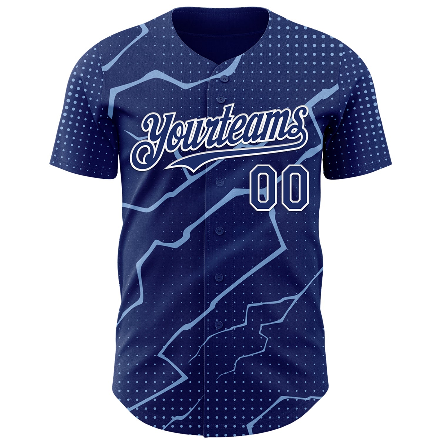 Custom Royal Light Blue-White Lightning Polka Dot Authentic Baseball Jersey view 2