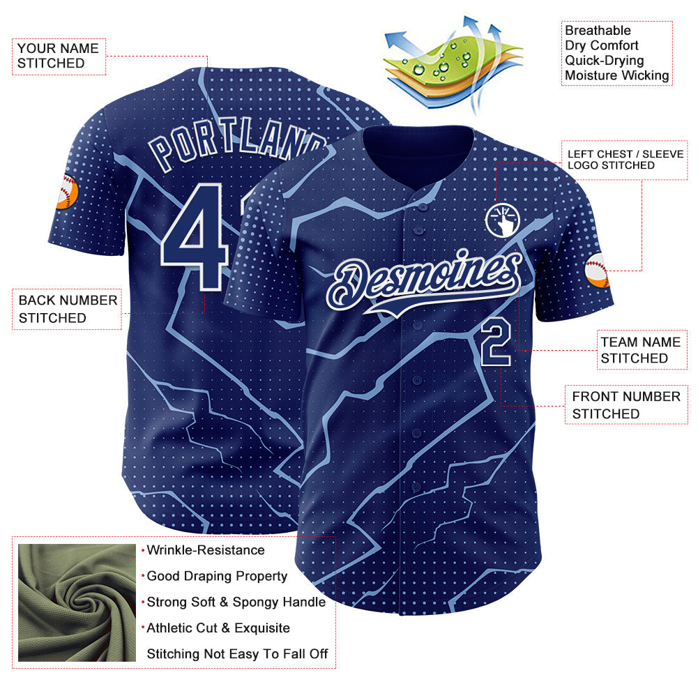 Custom Royal Light Blue-White Lightning Polka Dot Authentic Baseball Jersey view 3
