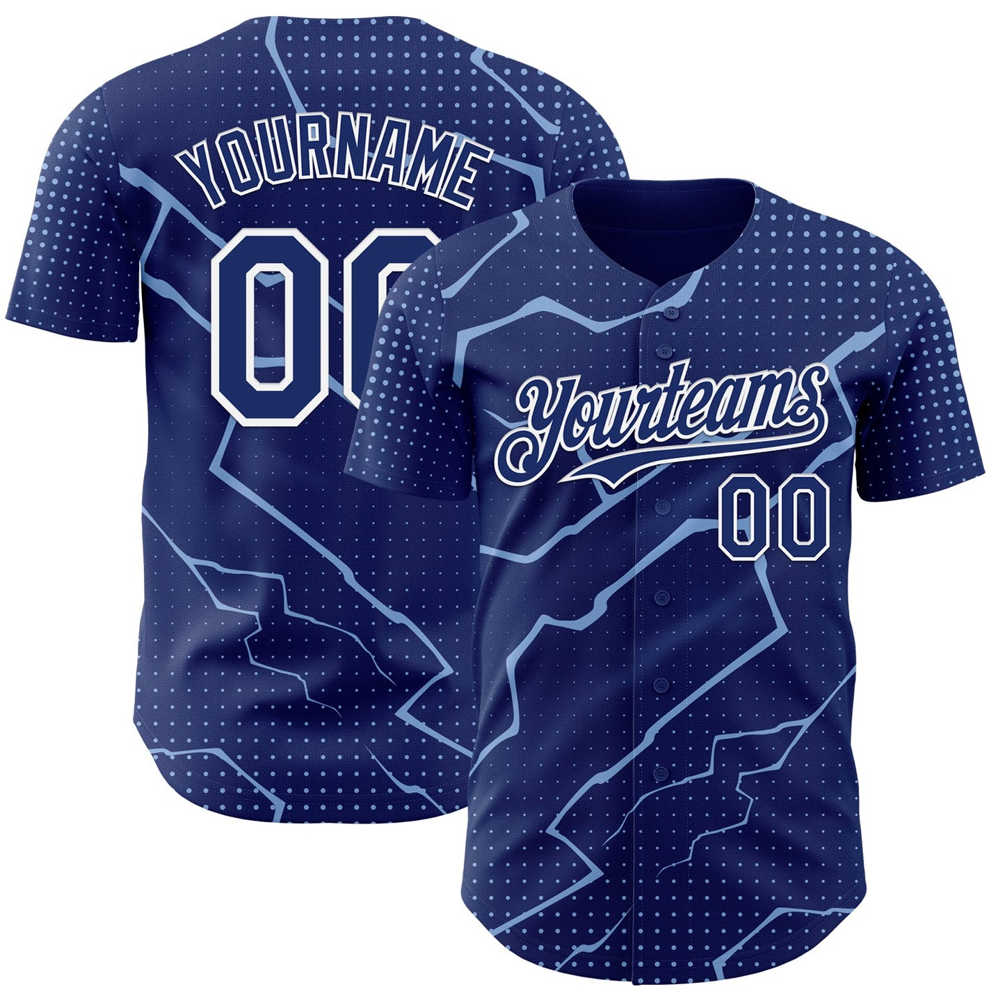 Custom Royal Light Blue-White Lightning Polka Dot Authentic Baseball Jersey - Main View