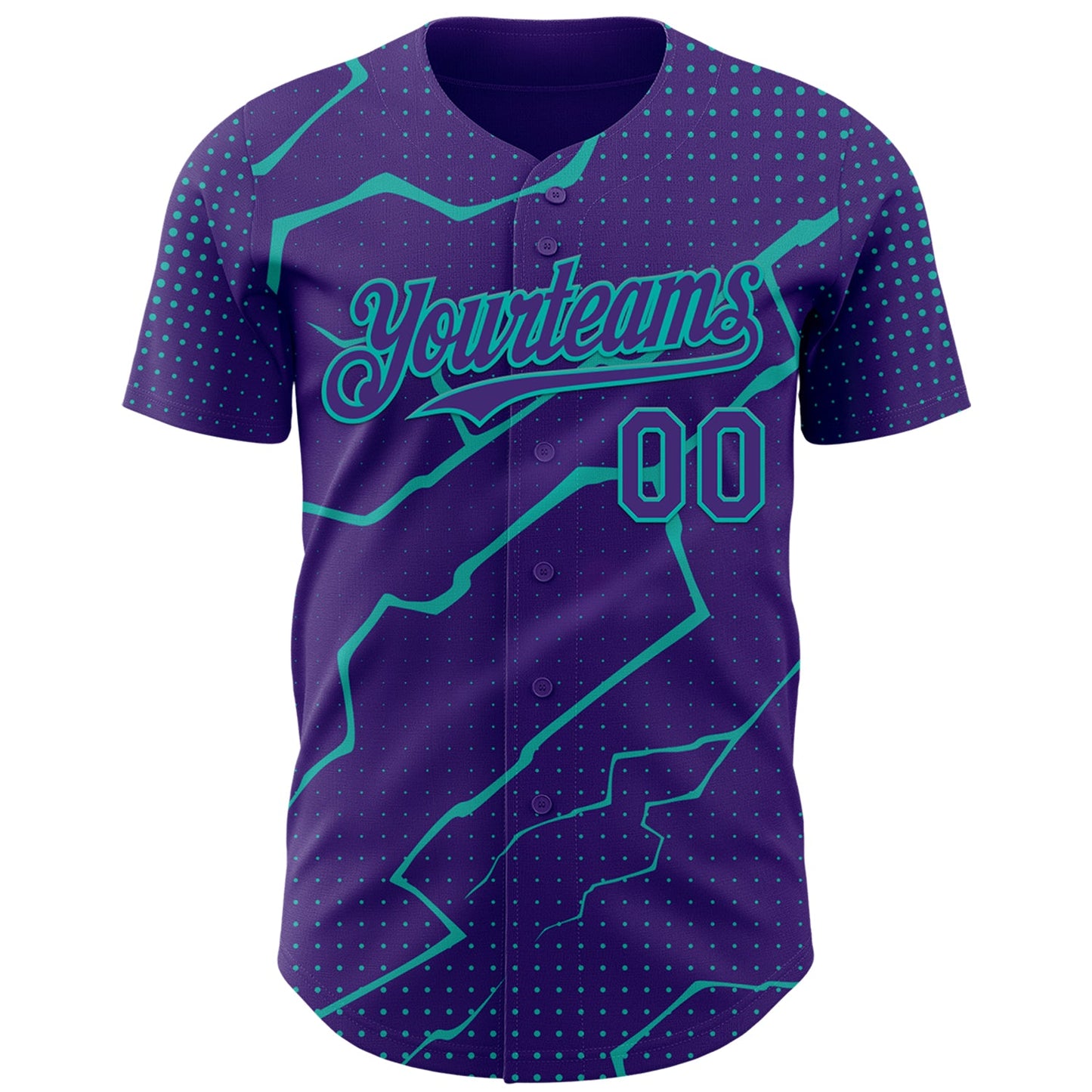 Custom Purple Aqua Lightning Polka Dot Authentic Baseball Jersey view 2