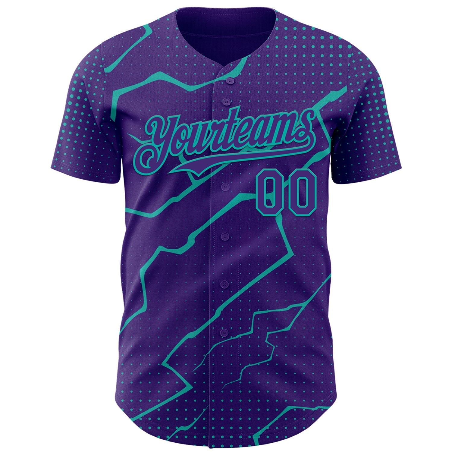 Custom Purple Aqua Lightning Polka Dot Authentic Baseball Jersey view 2