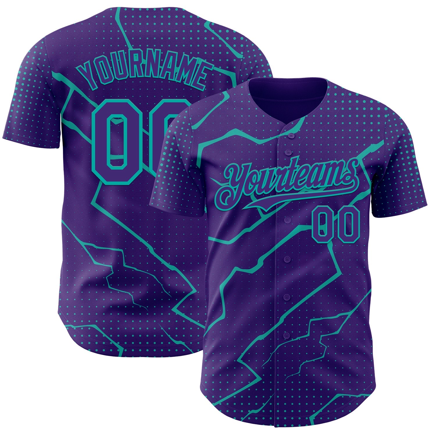 Custom Purple Aqua Lightning Polka Dot Authentic Baseball Jersey - Main View