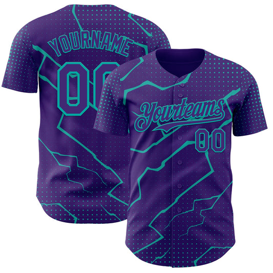 Custom Purple Aqua Lightning Polka Dot Authentic Baseball Jersey - Main View