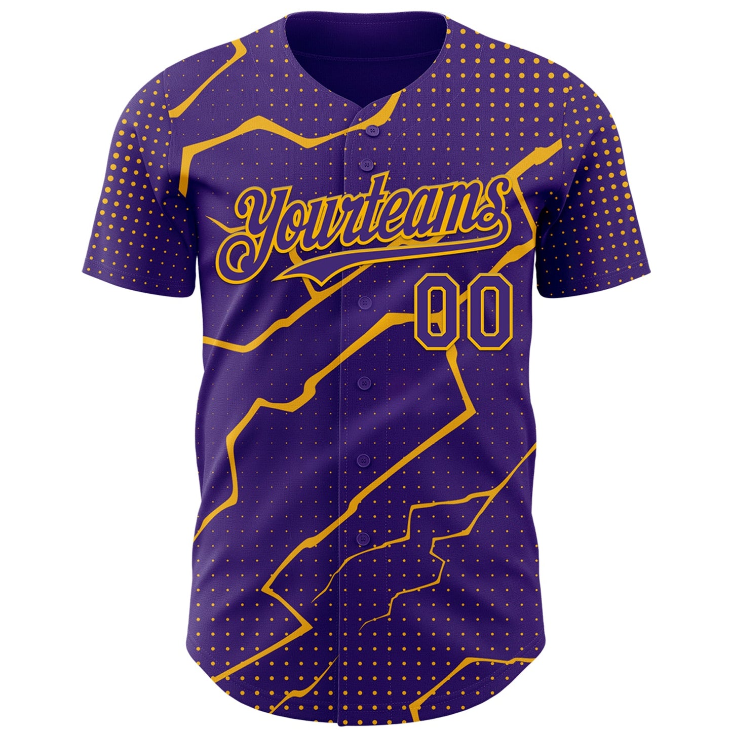 Custom Purple Gold Lightning Polka Dot Authentic Baseball Jersey view 2