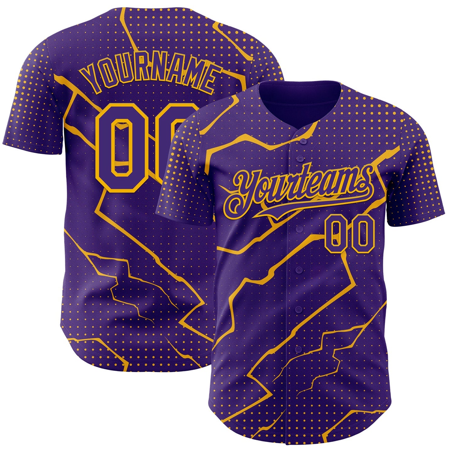 Custom Purple Gold Lightning Polka Dot Authentic Baseball Jersey - Main View