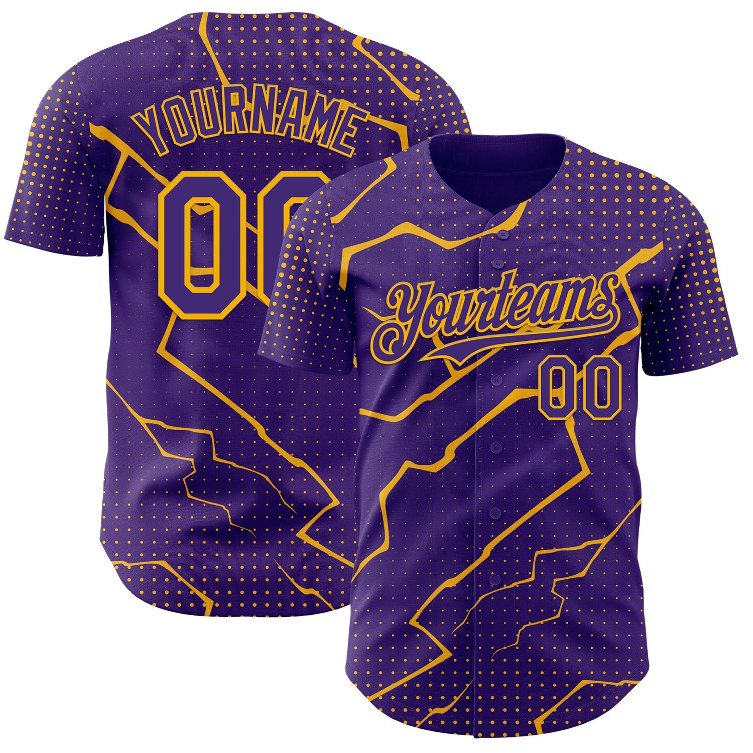 Custom Purple Gold Lightning Polka Dot Authentic Baseball Jersey - Main View