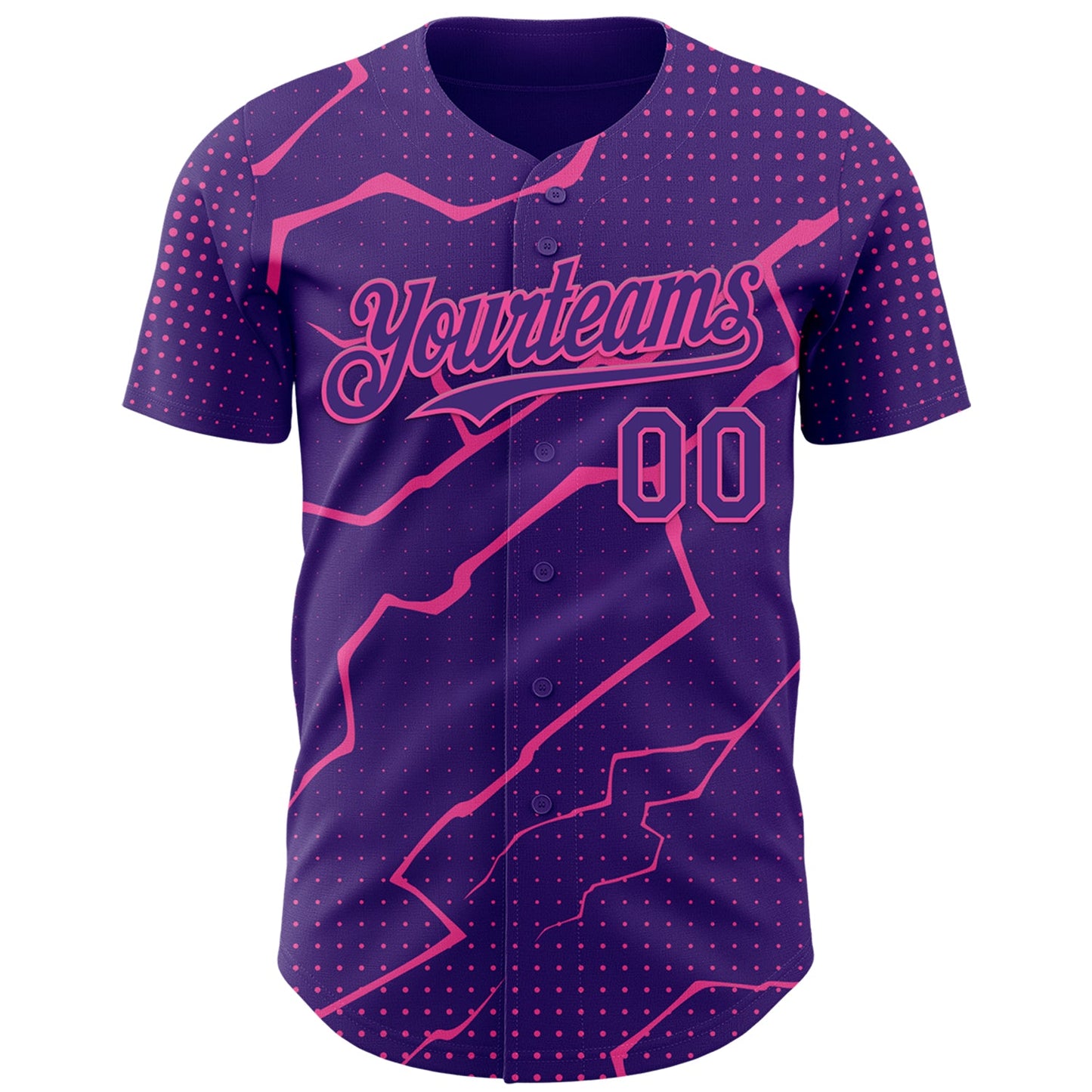 Custom Purple Pink Lightning Polka Dot Authentic Baseball Jersey view 2