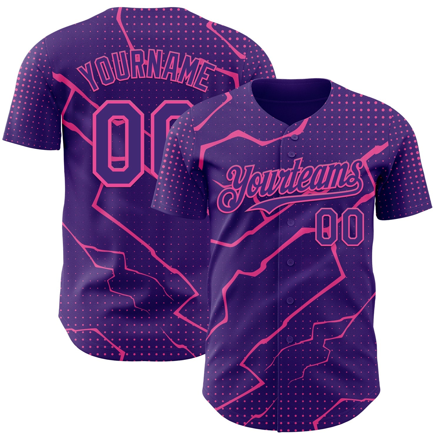 Custom Purple Pink Lightning Polka Dot Authentic Baseball Jersey - Main View