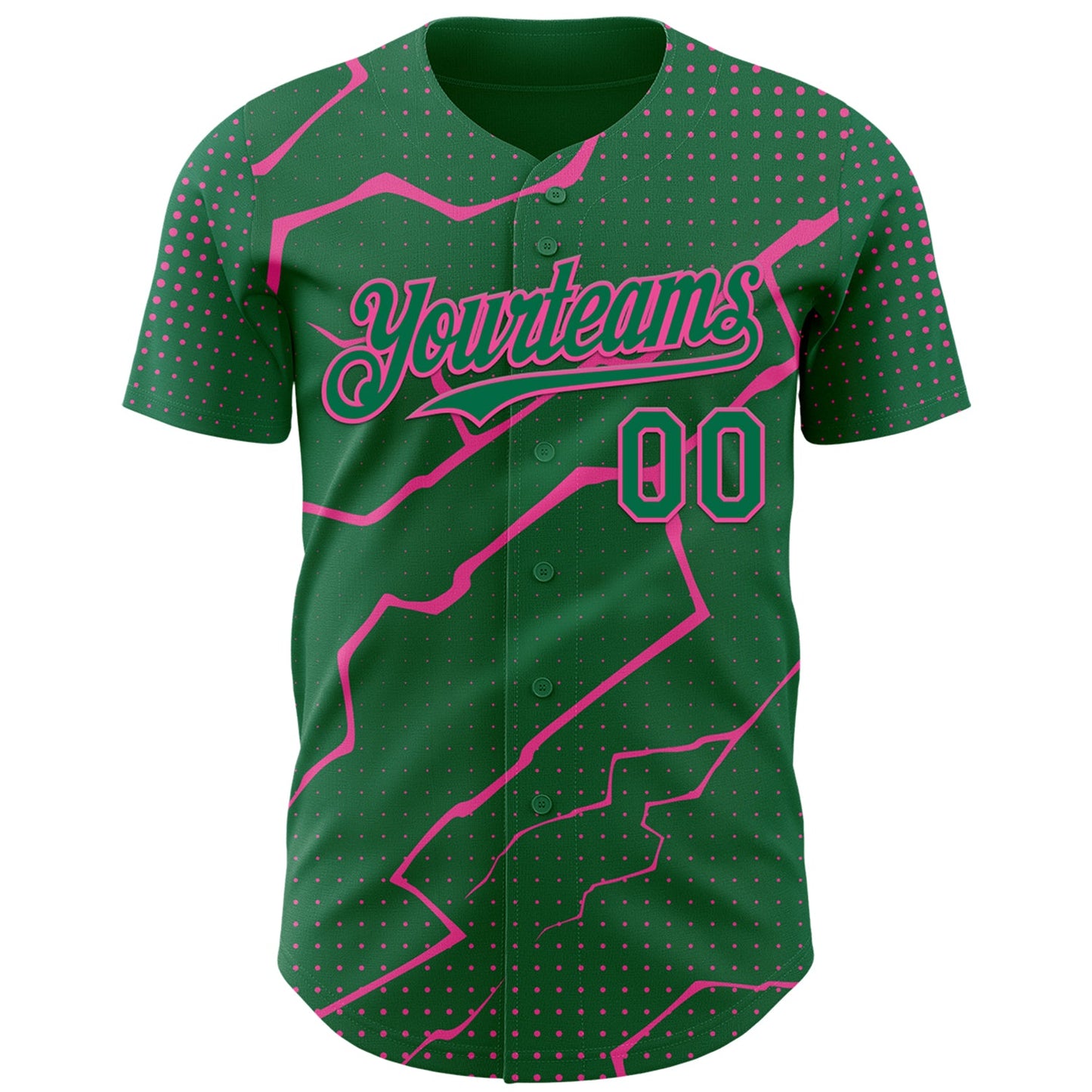 Custom Kelly Green Pink Lightning Polka Dot Authentic Baseball Jersey view 2