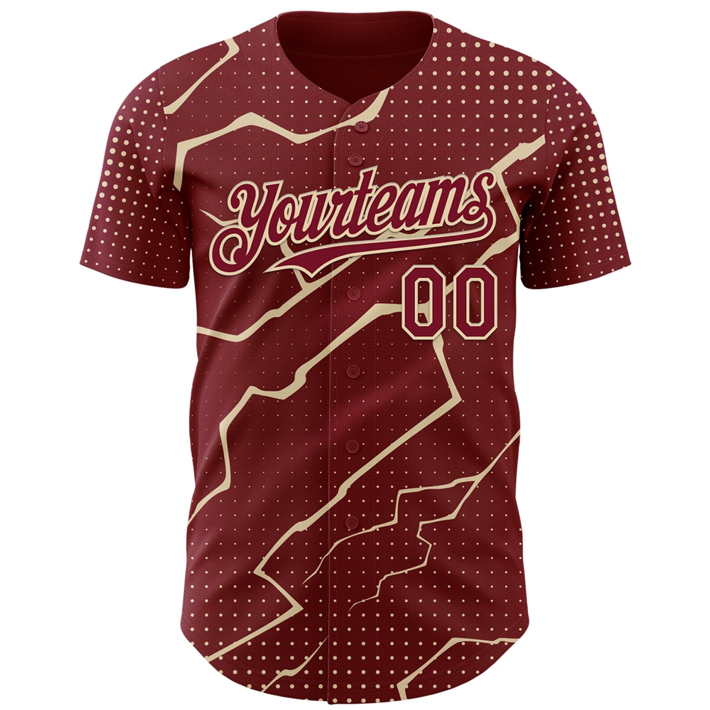Custom Crimson Cream Lightning Polka Dot Authentic Baseball Jersey view 2