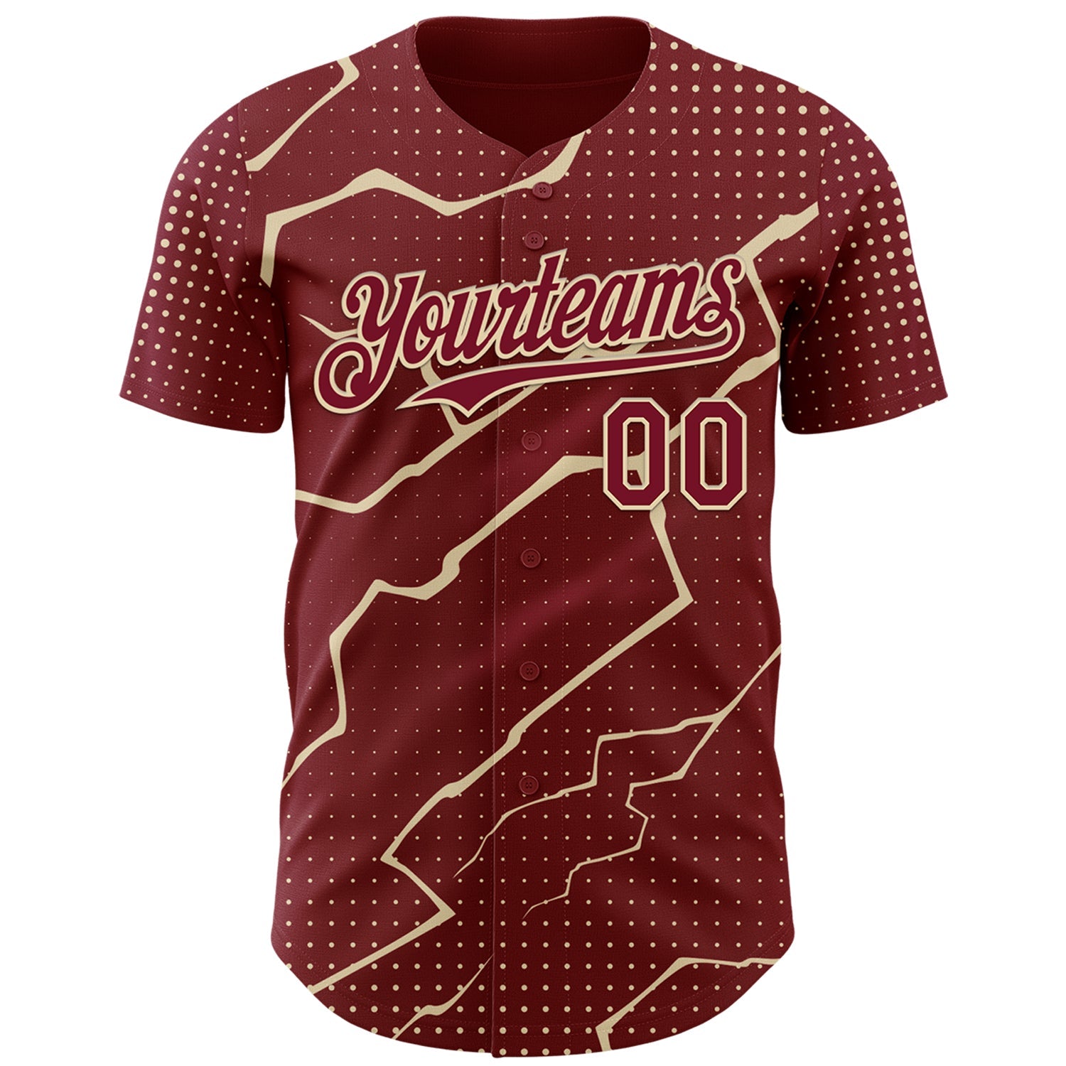 Custom Crimson Cream Lightning Polka Dot Authentic Baseball Jersey view 2