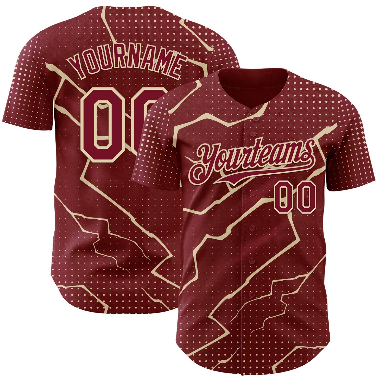 Custom Crimson Cream Lightning Polka Dot Authentic Baseball Jersey - Main View