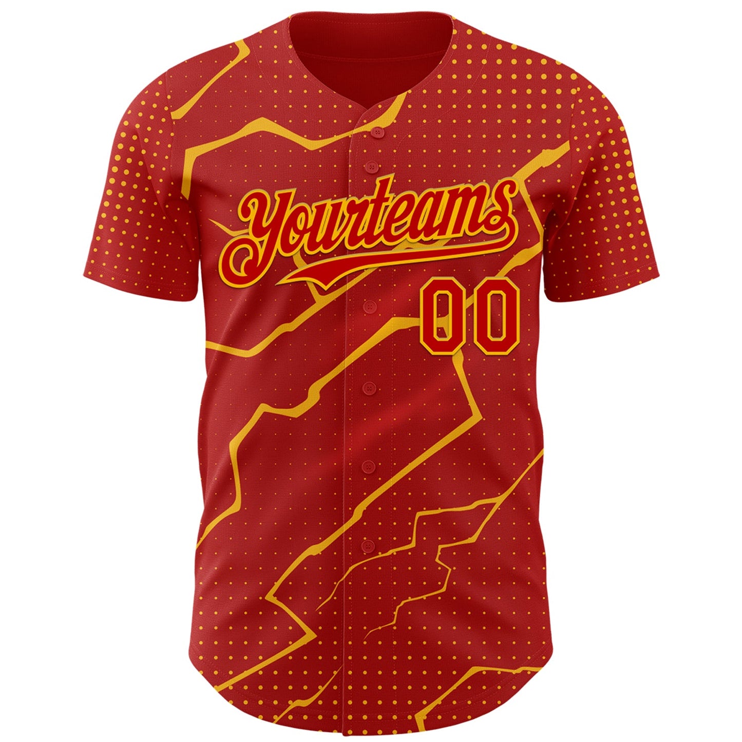 Custom Red Gold Lightning Polka Dot Authentic Baseball Jersey view 2
