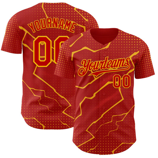 Custom Red Gold Lightning Polka Dot Authentic Baseball Jersey - Main View