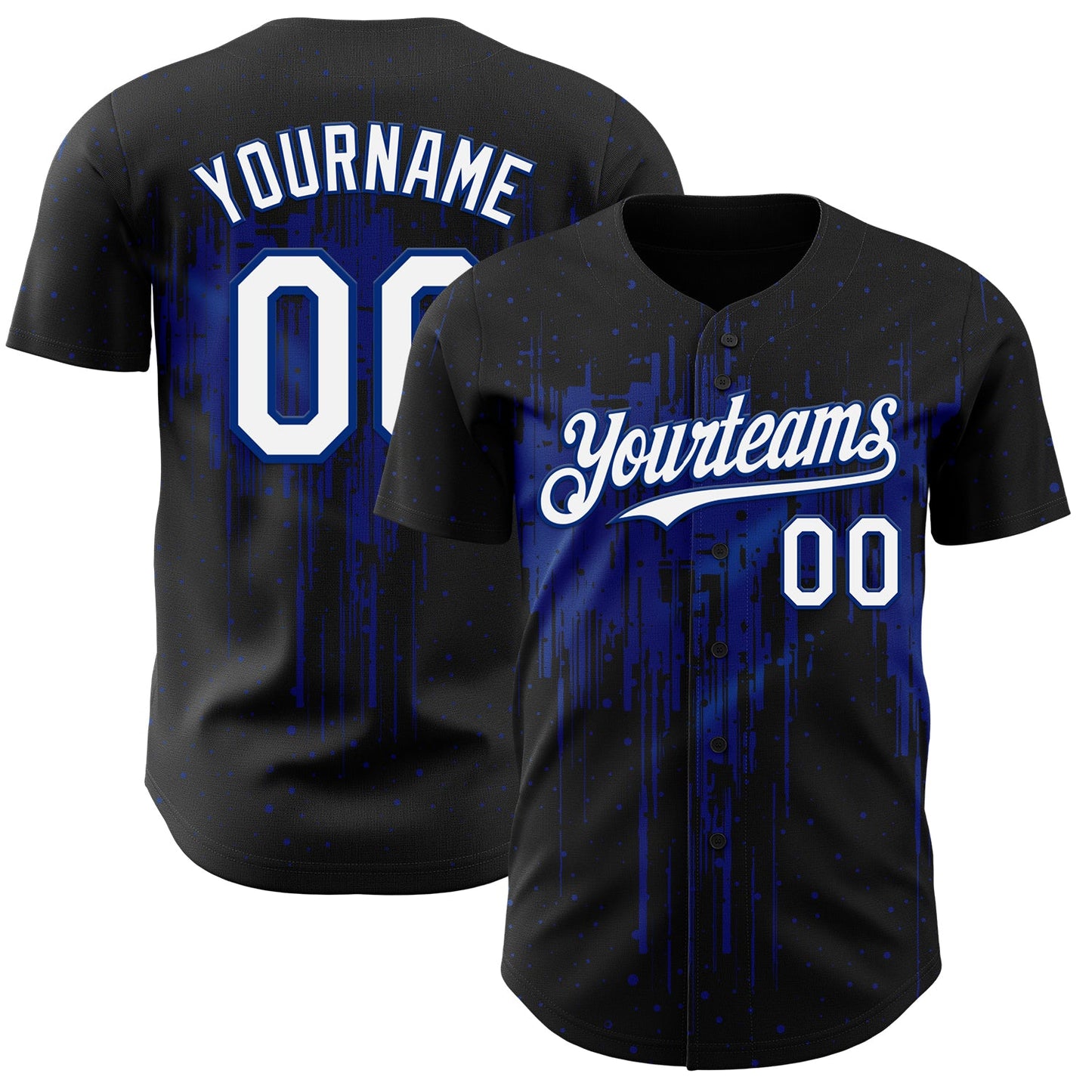Custom Black White-Royal Dripping Splatter Paint Authentic Baseball Jersey - Main View