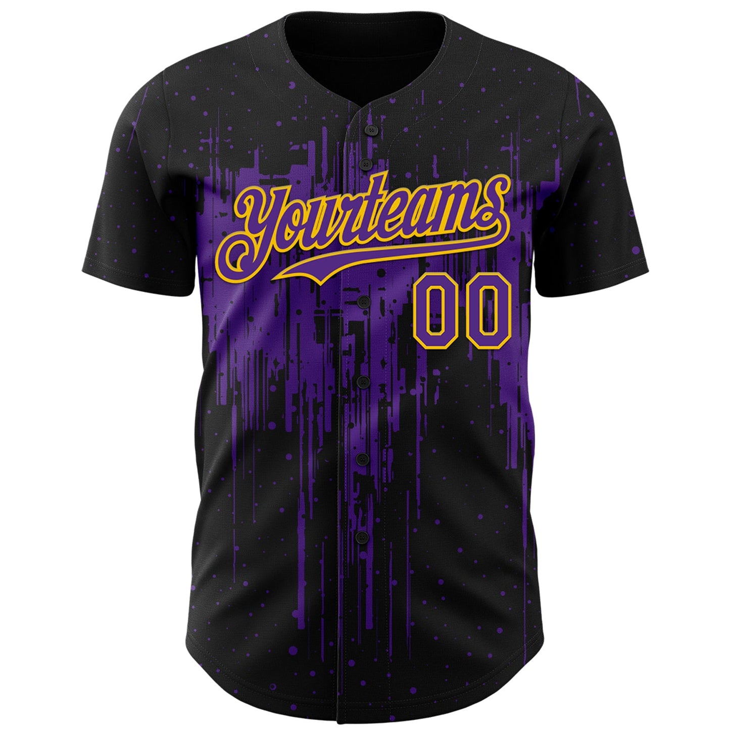 Custom Black Purple-Yellow Dripping Splatter Paint Authentic Baseball Jersey view 2