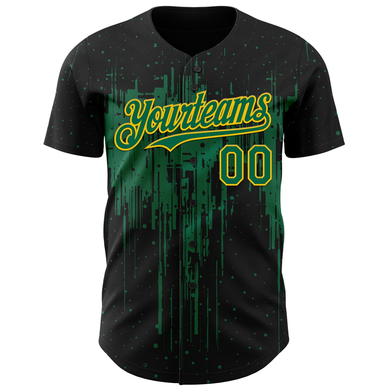 Custom Black Kelly Green-Yellow Dripping Splatter Paint Authentic Baseball Jersey view 2