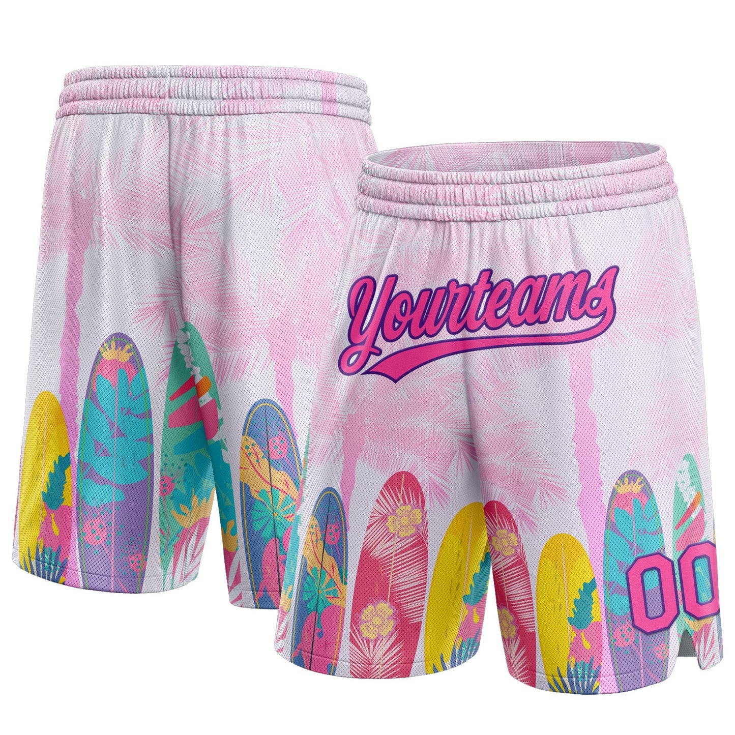 Custom Pink Purple 3D Pattern Hawaii Palm Trees Authentic Basketball Shorts - Main View