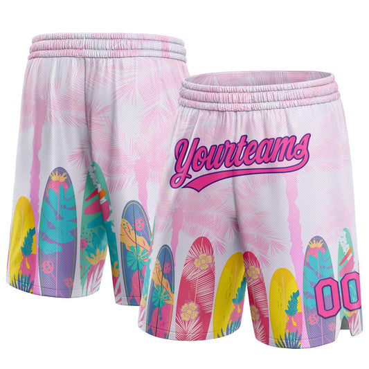 Custom Pink Purple 3D Pattern Hawaii Palm Trees Authentic Basketball Shorts - Main View