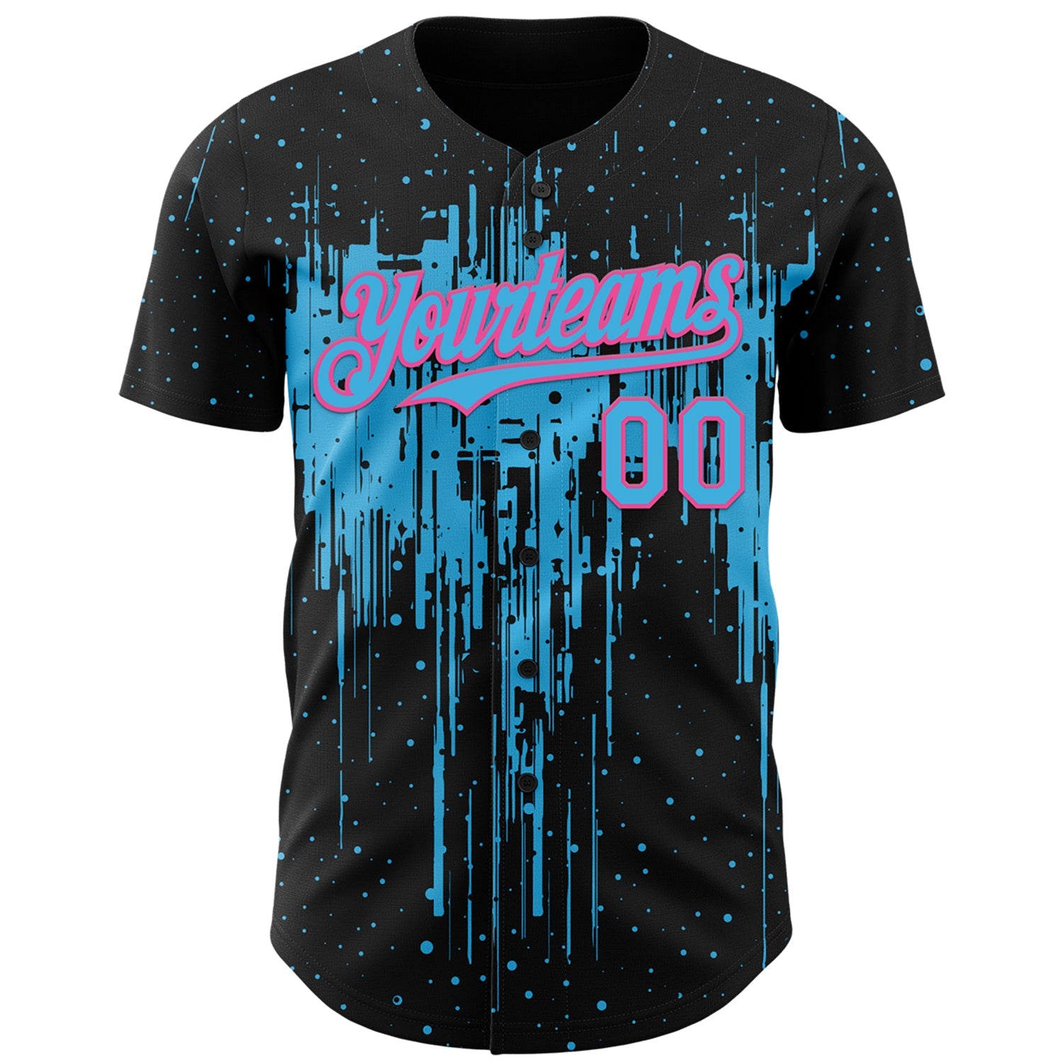 Custom Black Sky Blue-Pink Dripping Splatter Paint Authentic Baseball Jersey view 2