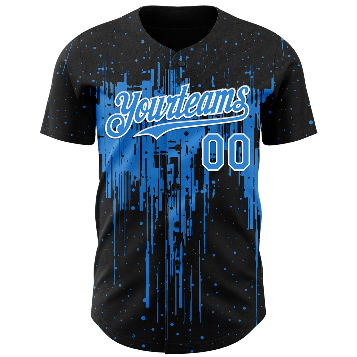 Custom Black Powder Blue-White Dripping Splatter Paint Authentic Baseball Jersey view 2