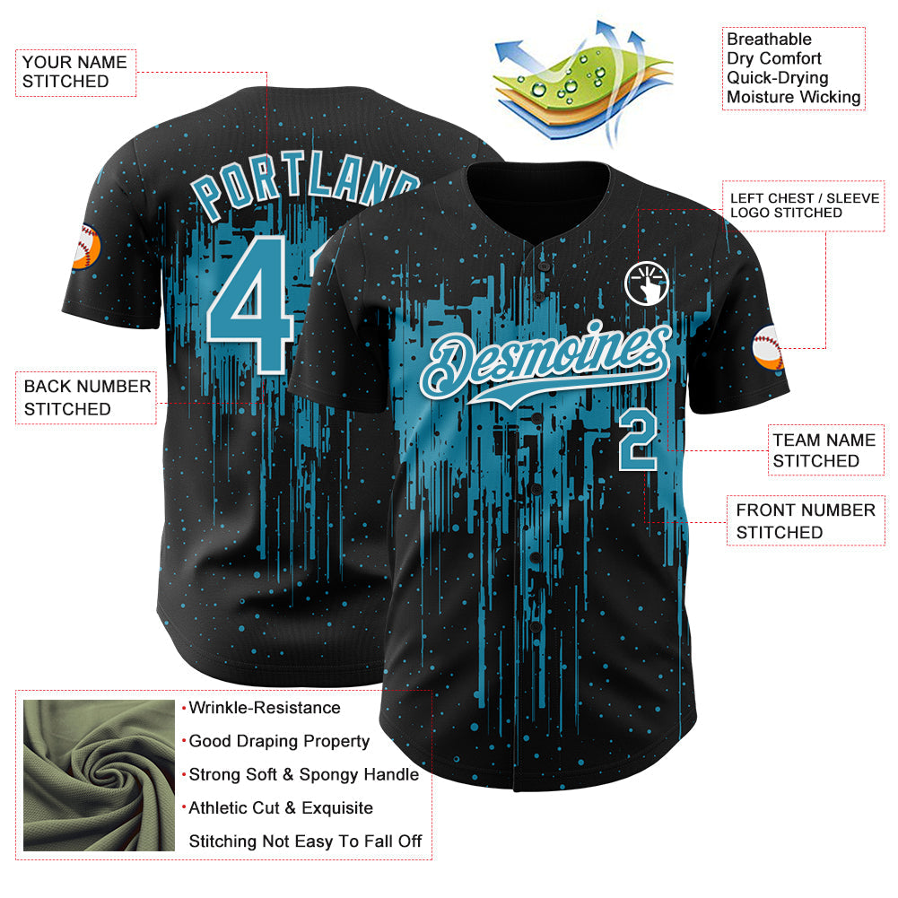 Custom Black Panther Blue-White Dripping Splatter Paint Authentic Baseball Jersey view 3
