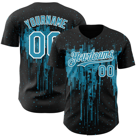 Custom Black Panther Blue-White Dripping Splatter Paint Authentic Baseball Jersey - Main View