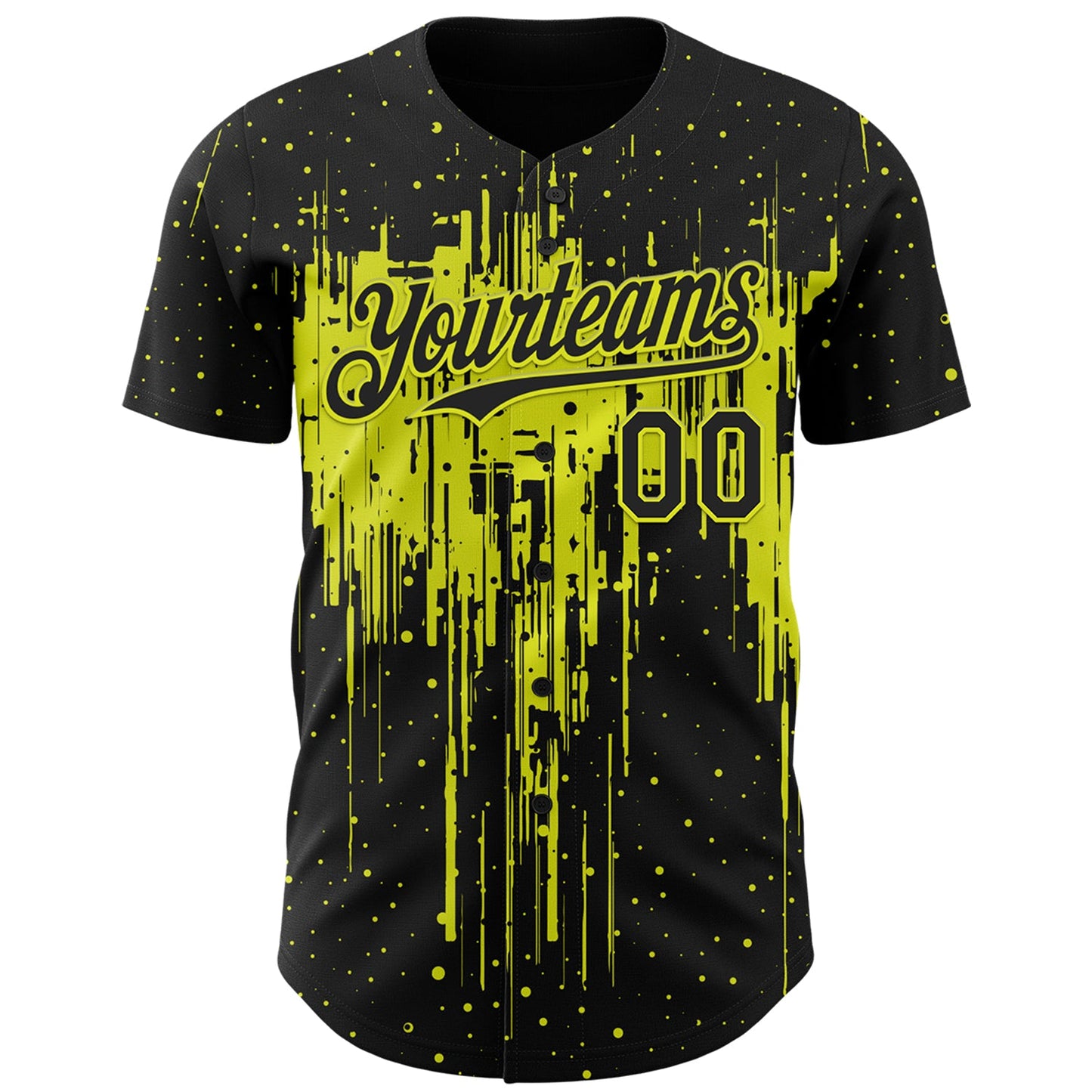 Custom Black Neon Yellow Dripping Splatter Paint Authentic Baseball Jersey view 2