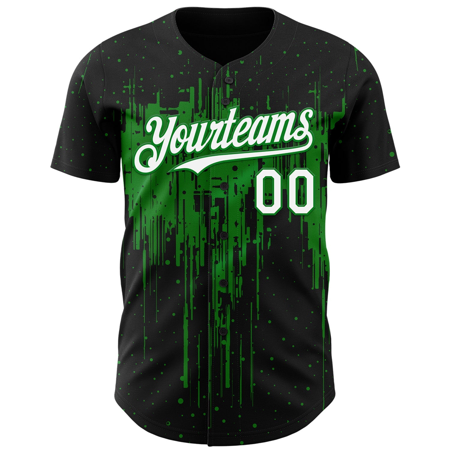 Custom Black White-Grass Green Dripping Splatter Paint Authentic Baseball Jersey view 2