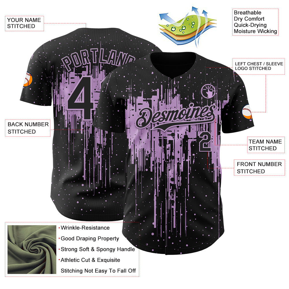 Custom Black Light Purple Dripping Splatter Paint Authentic Baseball Jersey view 3