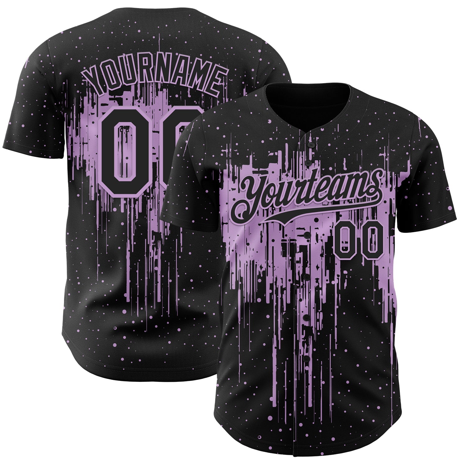 Custom Black Light Purple Dripping Splatter Paint Authentic Baseball Jersey - Main View
