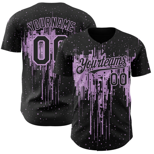 Custom Black Light Purple Dripping Splatter Paint Authentic Baseball Jersey - Main View