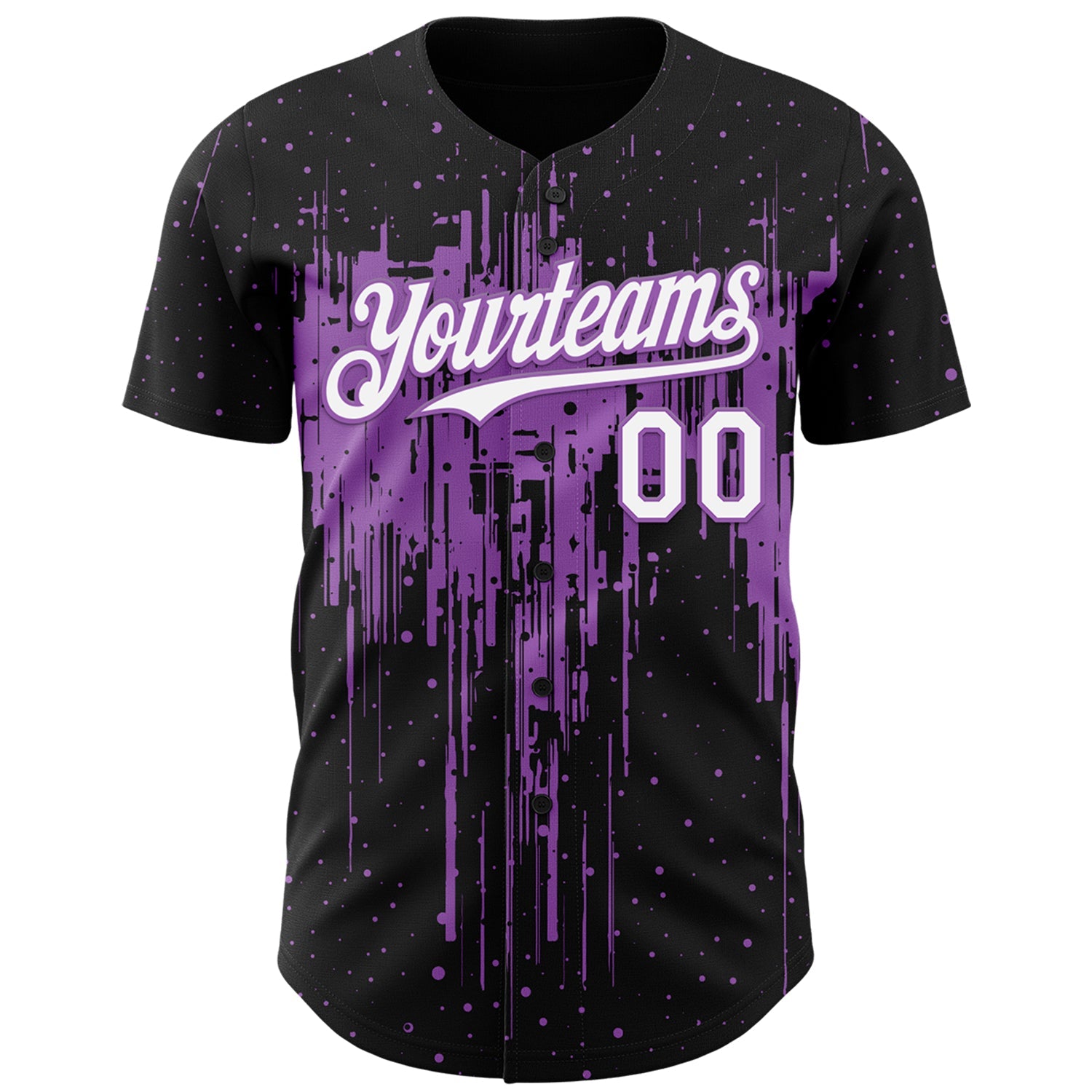 Custom Black White-Medium Purple Dripping Splatter Paint Authentic Baseball Jersey view 2