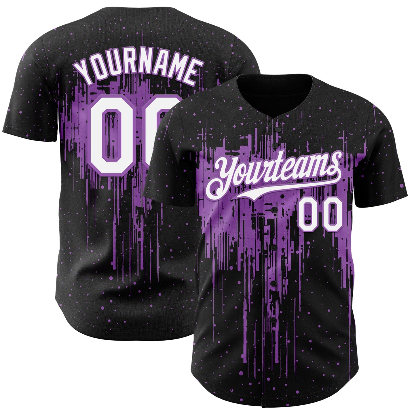 Custom Black White-Medium Purple Dripping Splatter Paint Authentic Baseball Jersey - Main View