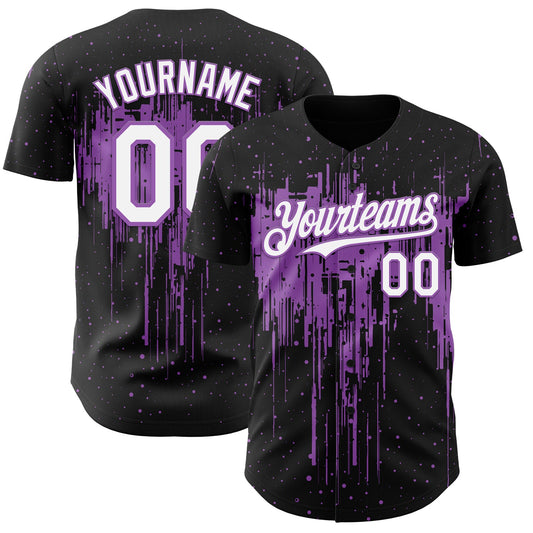 Custom Black White-Medium Purple Dripping Splatter Paint Authentic Baseball Jersey - Main View