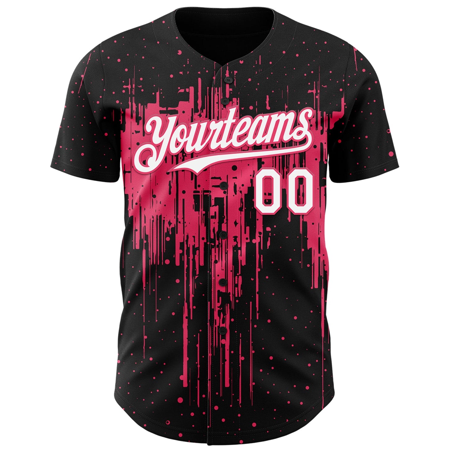Custom Black White-Neon Pink Dripping Splatter Paint Authentic Baseball Jersey view 2