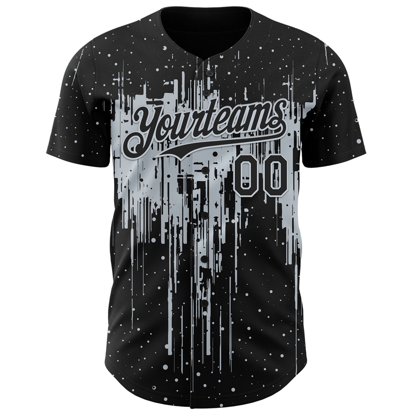 Custom Black Silver Dripping Splatter Paint Authentic Baseball Jersey view 2