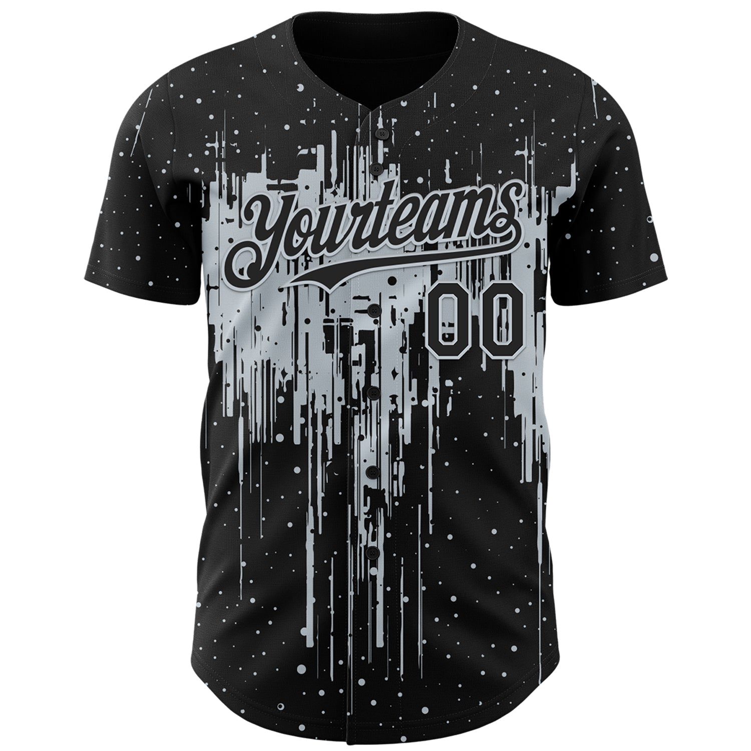 Custom Black Silver Dripping Splatter Paint Authentic Baseball Jersey view 2