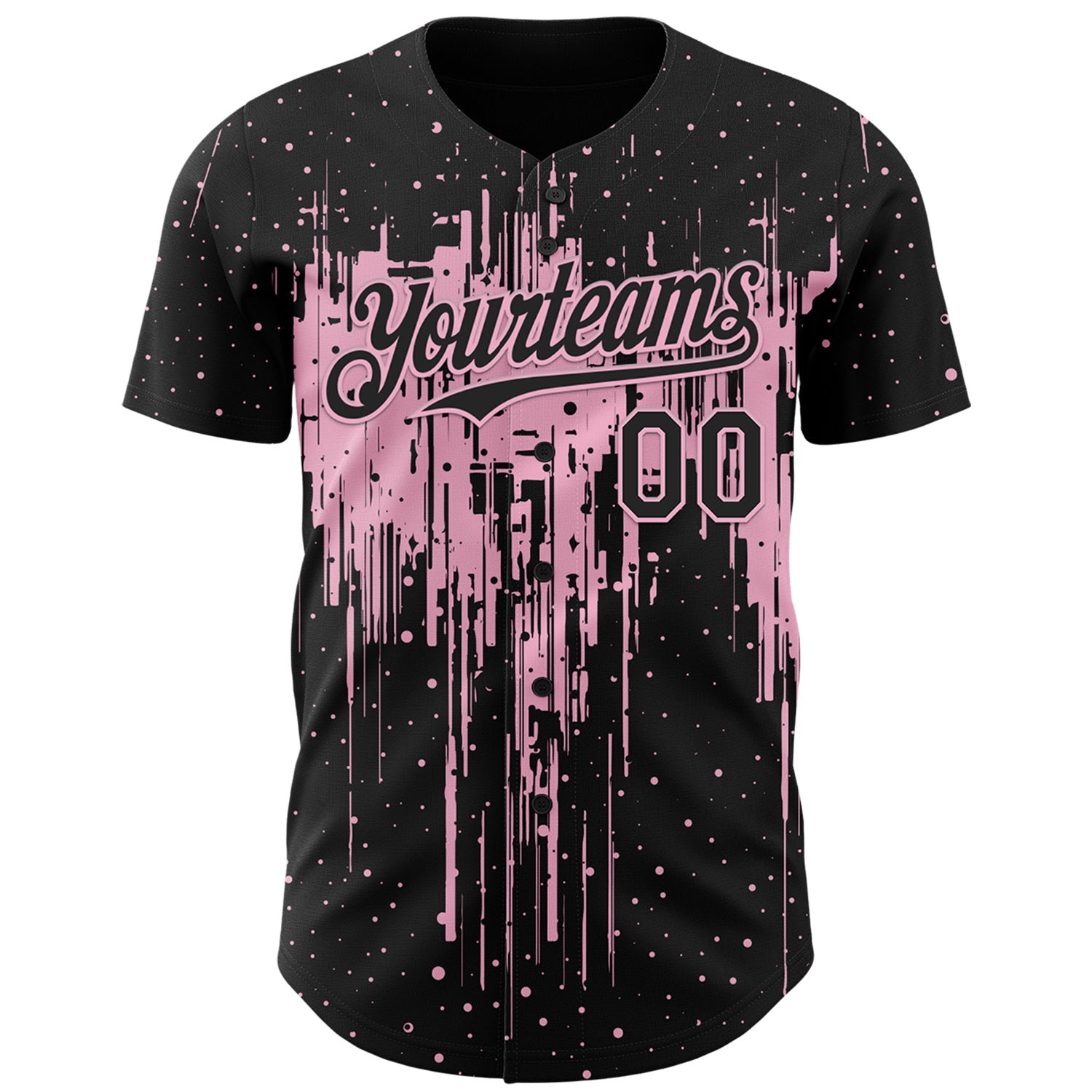 Custom Black Light Pink Dripping Splatter Paint Authentic Baseball Jersey view 2