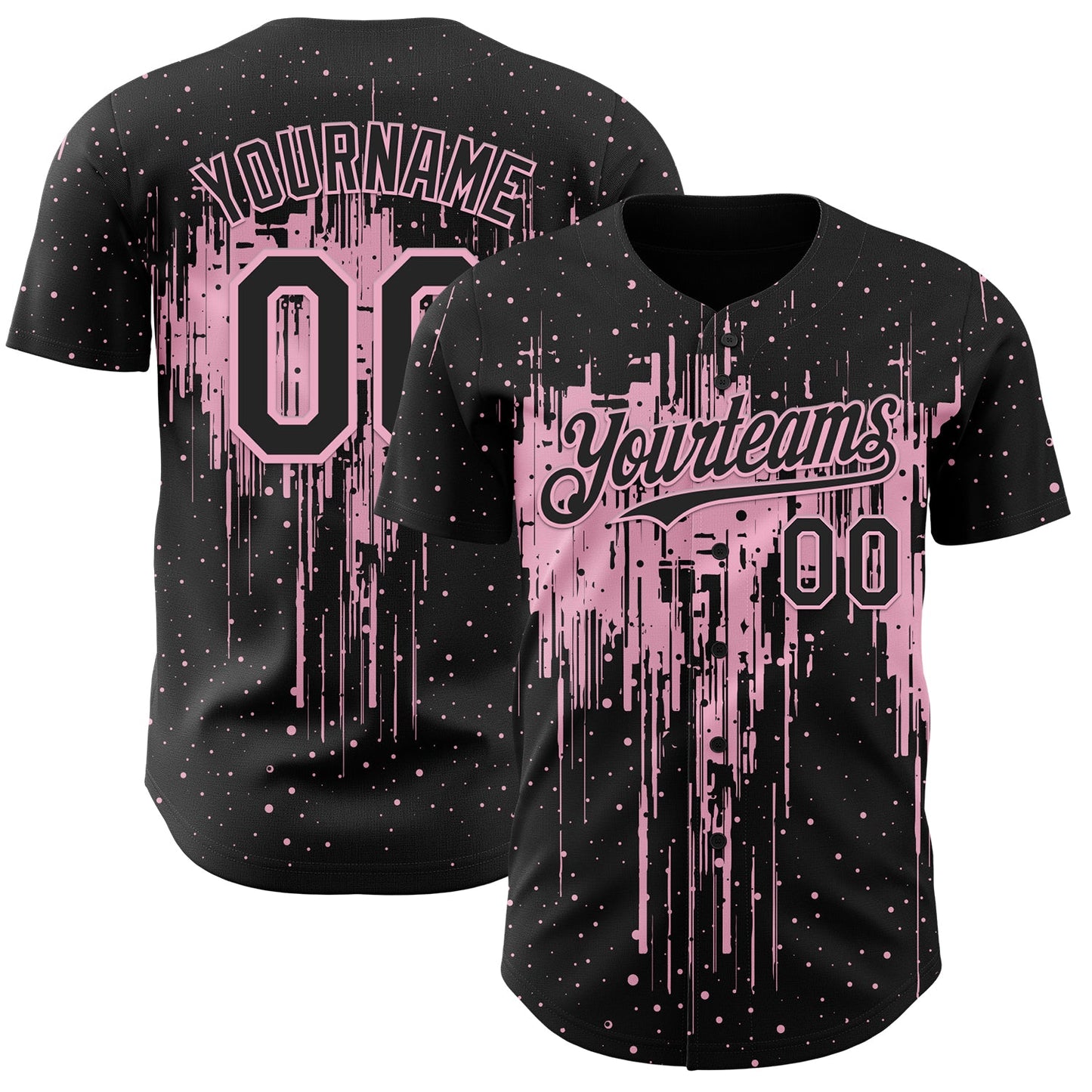 Custom Black Light Pink Dripping Splatter Paint Authentic Baseball Jersey - Main View