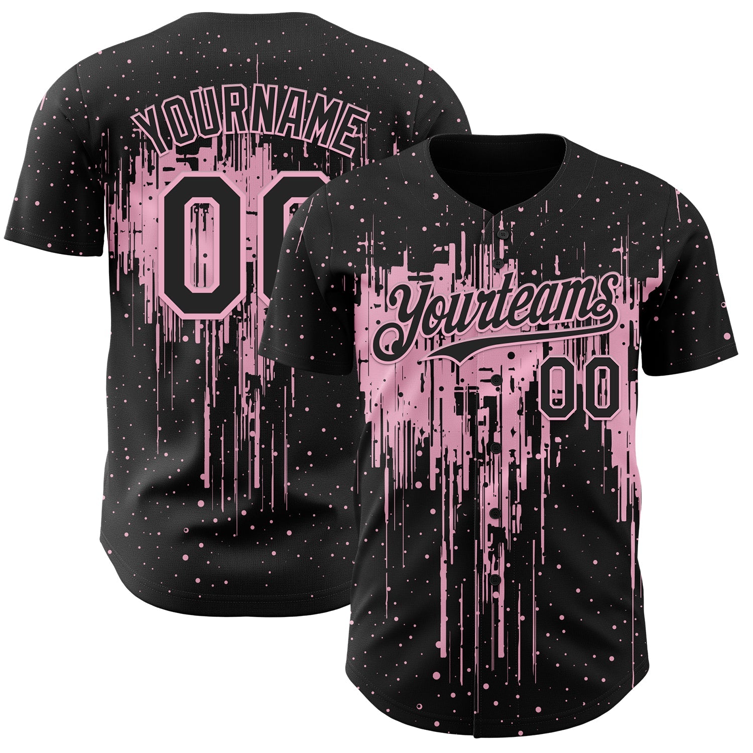 Custom Black Light Pink Dripping Splatter Paint Authentic Baseball Jersey - Main View