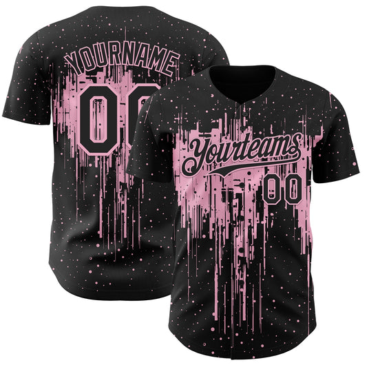 Custom Black Light Pink Dripping Splatter Paint Authentic Baseball Jersey - Main View