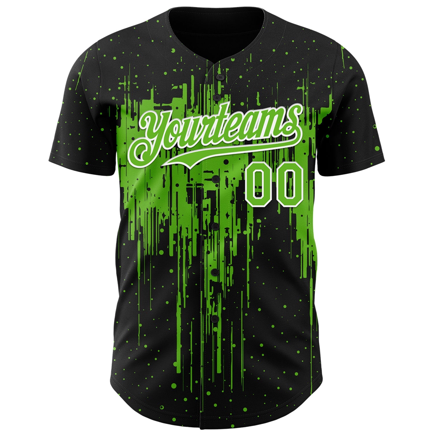 Custom Black Aurora Green-White Dripping Splatter Paint Authentic Baseball Jersey view 2