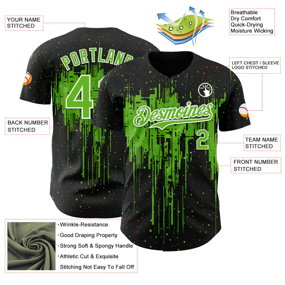 Custom Black Aurora Green-White Dripping Splatter Paint Authentic Baseball Jersey view 3
