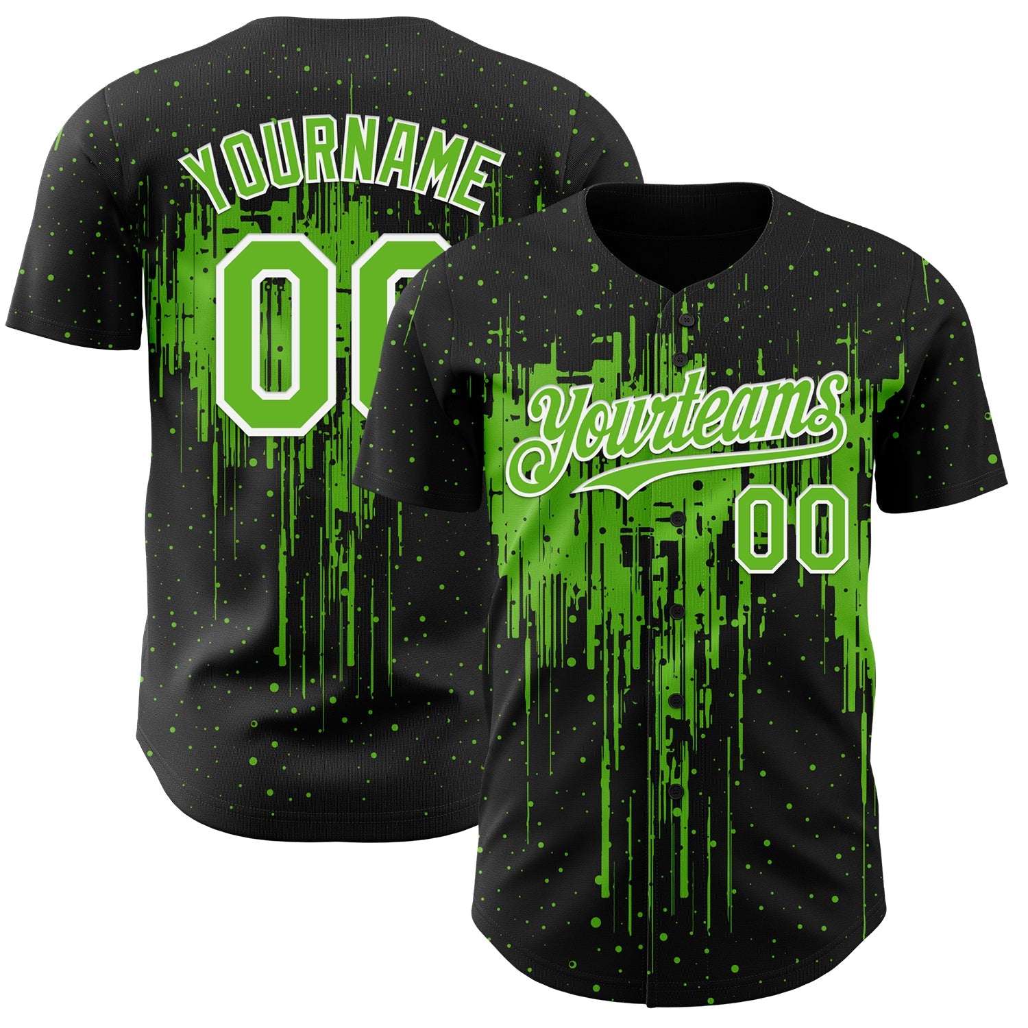 Custom Black Aurora Green-White Dripping Splatter Paint Authentic Baseball Jersey - Main View
