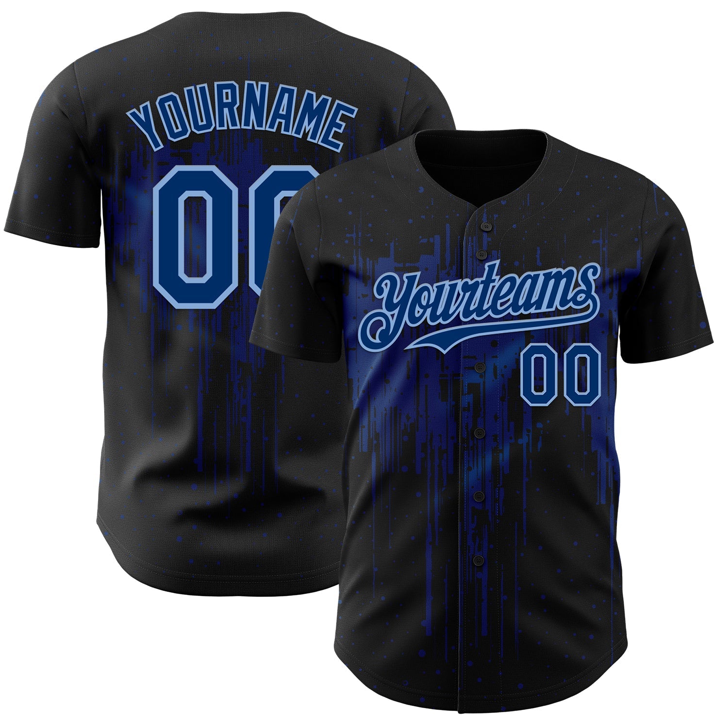 Custom Black US Navy Blue-Light Blue Dripping Splatter Paint Authentic Baseball Jersey - Main View