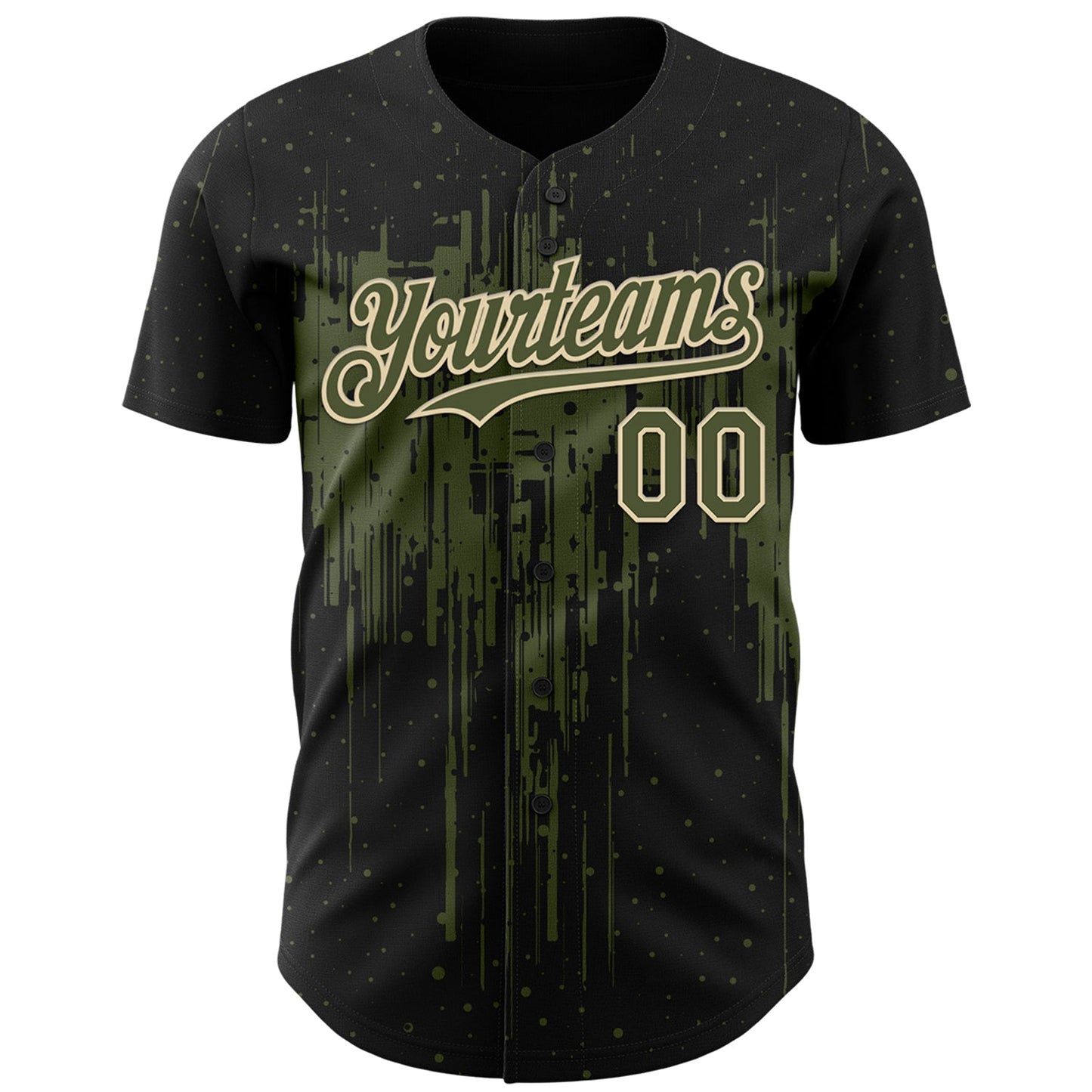 Custom Black Olive-Cream Dripping Splatter Paint Authentic Baseball Jersey view 2