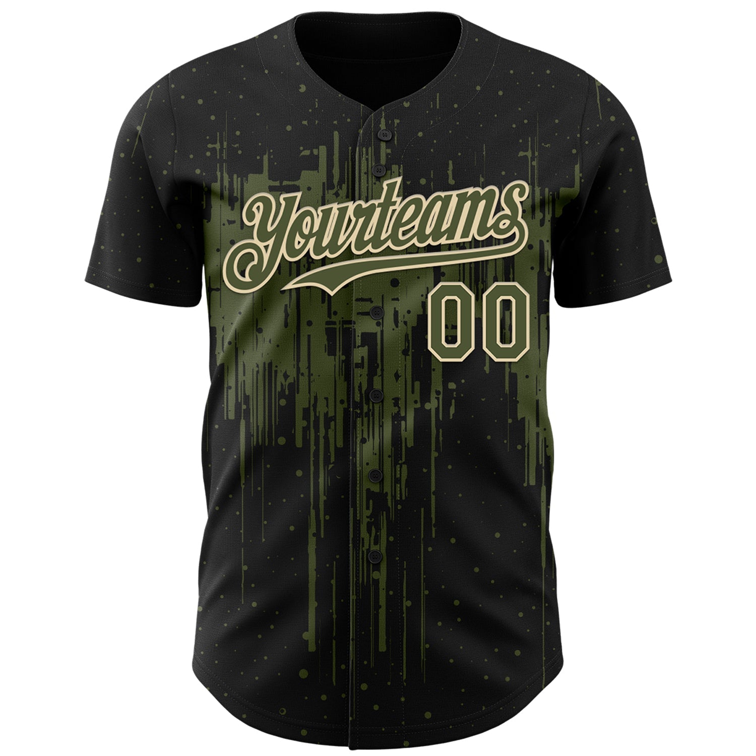Custom Black Olive-Cream Dripping Splatter Paint Authentic Baseball Jersey view 2